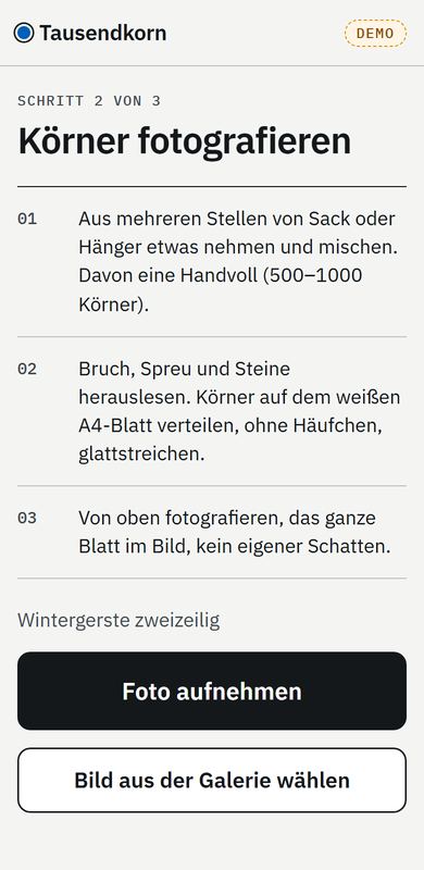 App: Fotoanleitung in drei Sätzen, dann Kamera oder Galerie